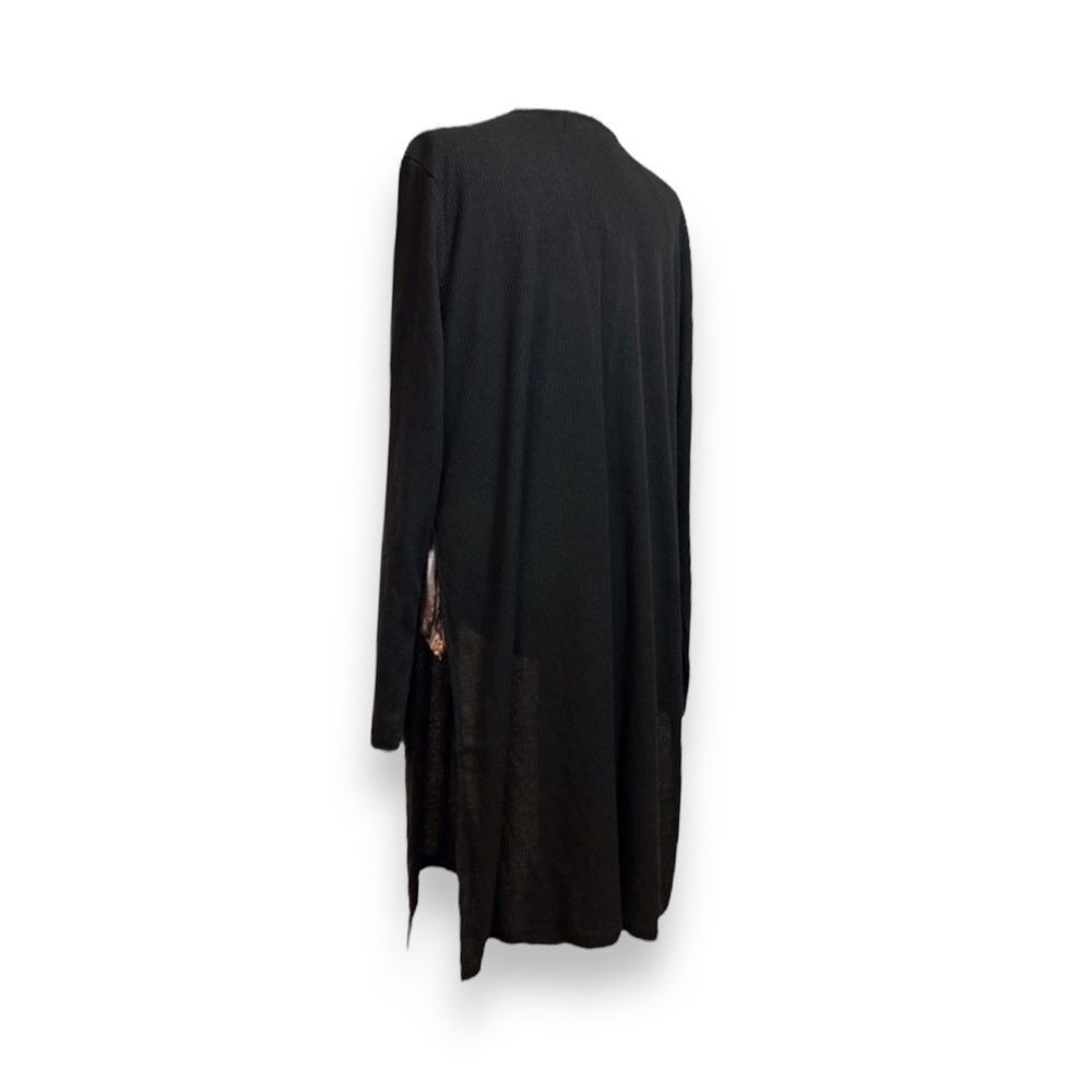 Black Open Front Side Split Mid Length Rib Knit C… - image 3